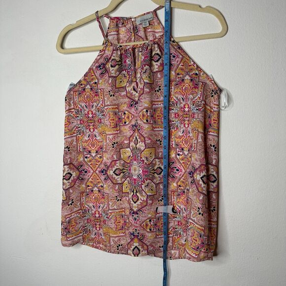 Allison Joy Cute Pink Yellow Blue Aztec Print Sleeveless Halter Neck Blouse XS - Picture 7 of 8